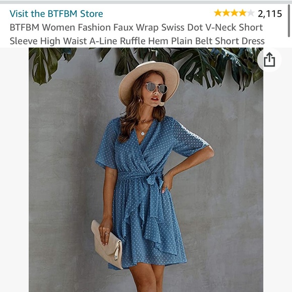 Blue Faux Wrap Dress - Picture 3 of 3